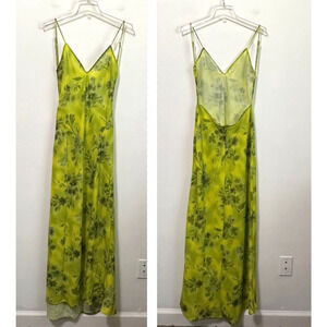 ZARA Printed Maxi Slip Dress M Chartreuse Green Floral Summer Party Linen?